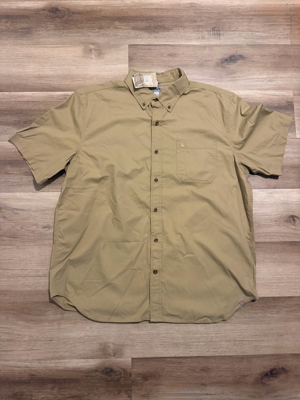 Carhartt Mens Relaxed Fit Short Sleeve Button Down Shirt Khaki Tan 2XL